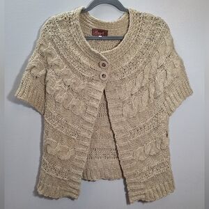 Berretti Italy Beige Short Sleeve Cable Knit 2 Button Wool Blend Cardigan Med